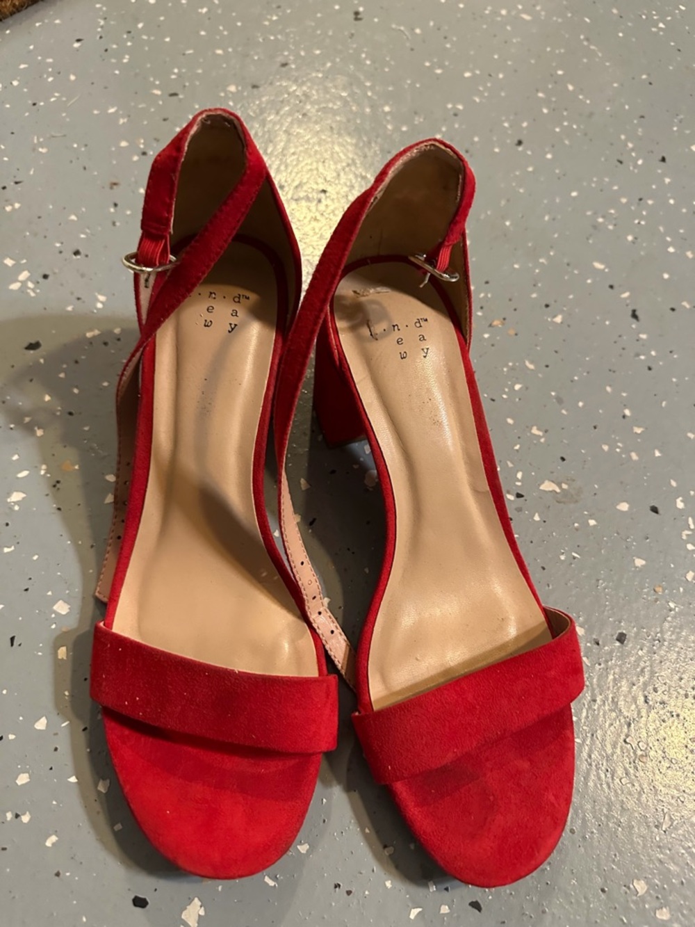 a new day Red Suede Block Heel Sandals